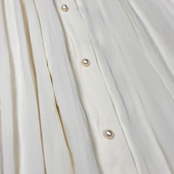 Vintage 90s Lace Midi Dress Sz.M Ivory Pleated Sheer Prairie Cottage Romantic - Picture 9 of 15